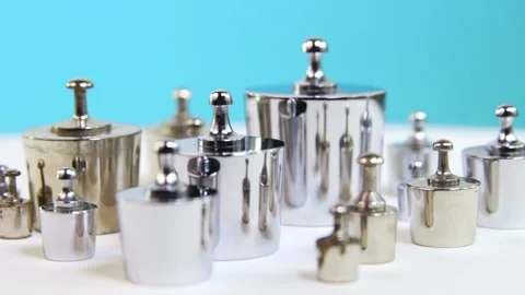 Miscellaneous small  polished weights for analytics Stock Footage 309462543