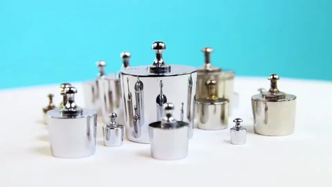 Miscellaneous small  polished weights for exact analytics Stock Footage 309462536