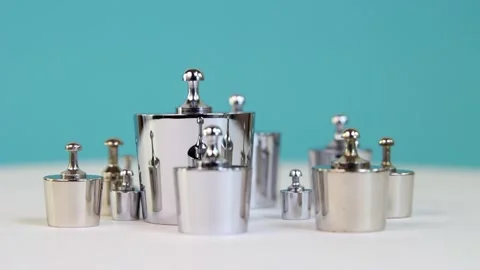 Miscellaneous small  polished weights for exact analytics Stock Footage 310058620