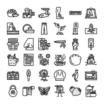 Miscellaneous web elements collection line art icons Stock Illustration