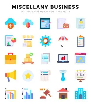Miscellany Business elements. Flat web icon set. Simple vector illustration. Illustrazione stock