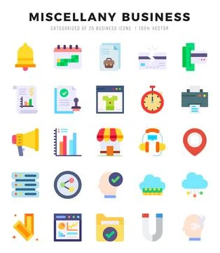 Miscellany Business elements. Flat web icon set. Simple vector illustration. Stock Illustration
