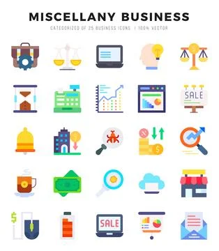 Miscellany Business elements. Flat web icon set. Simple vector illustration. Stock Illustration