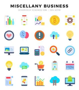 Miscellany Business elements. Flat web icon set. Simple vector illustration. Stock Illustration