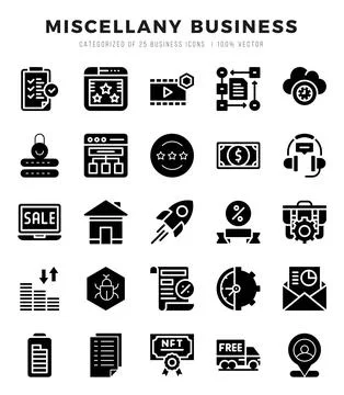 Miscellany Business elements. Glyph web icon set. Simple vector illustration. Stock Illustration