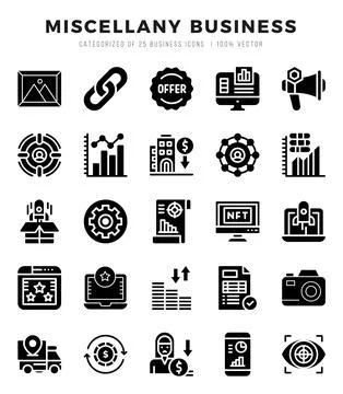 Miscellany Business elements. Glyph web icon set. Simple vector illustration. Stock Illustration