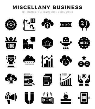 Miscellany Business elements. Glyph web icon set. Simple vector illustration. Stock Illustration
