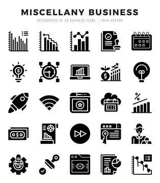 Miscellany Business elements. Glyph web icon set. Simple vector illustration. Stock Illustration