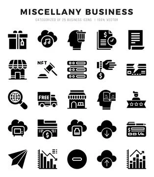 Miscellany Business elements. Glyph web icon set. Simple vector illustration. Stock Illustration