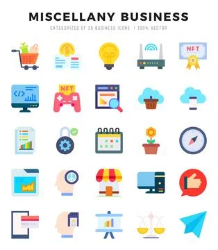 Miscellany Business Flat icons. Vector Flat illustration. 스톡 일러스트