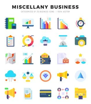 Miscellany Business Icons Pack. Flat icons set. Flat icon collection set. S.. Stock Illustration