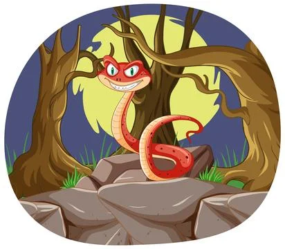 Mischievous Cartoon Snake in the Forest Stock Illustration