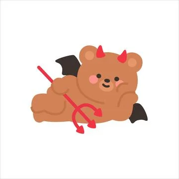 Mischievous Devil Bear Lying Down with a Playful Smirk Holding a Trident Stock Illustration