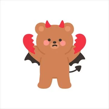 Mischievous Devil Bear Tearing a Red Heart Apart with Both Hands Illustrazione stock