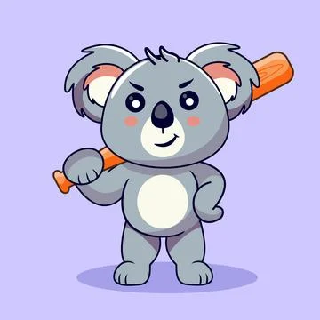 Mischievous Koala with a Baseball Bat Stock Illustration