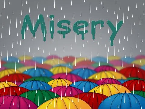 Misery Rain Shows Low Spirited And Dejected Stock Illustration