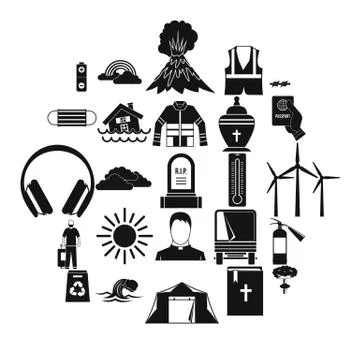 Misfortune icons set, simple style Stock Illustration