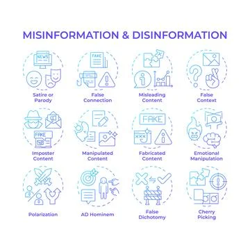 Misinformation and disinformation blue gradient concept icons Stock-Illustration
