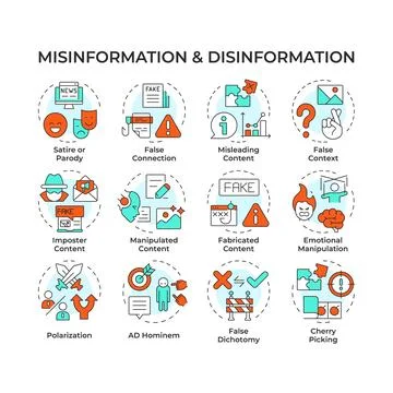 Misinformation and disinformation multi color concept icons Stock Illustration