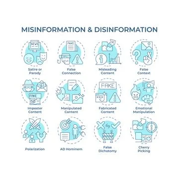 Misinformation and disinformation soft blue concept icons Stock Illustration