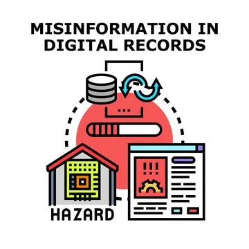 Misinformation in digital records creating digital hazard and data risk Stock Illustration
