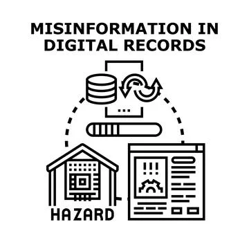 Misinformation in digital records creating digital hazard and data risk Stock Illustration