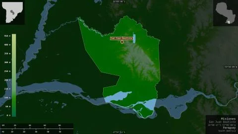 Misiones, Paraguay. Colored shader data with lakes and rivers Stock-Illustration
