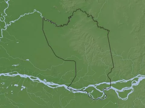 Misiones, Paraguay. Elevation map colored in wiki style with lakes and rivers Stock Illustration