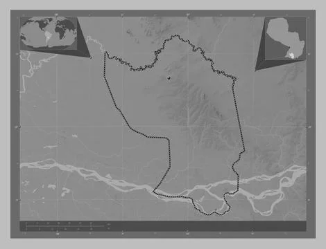 Misiones, Paraguay. Grayscale elevation map with lakes and rivers Stock Illustration
