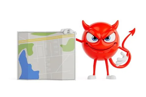 Misleading Direction And Risk Navigation Concept. Red Devil Cartoon Charact.. Stock Illustration