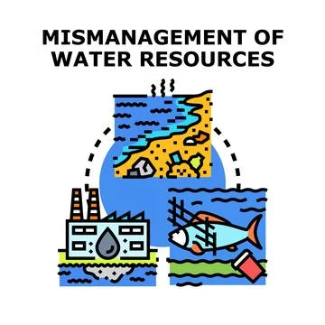 Mismanagement of water resources causing environmental pollution Stock Illustration