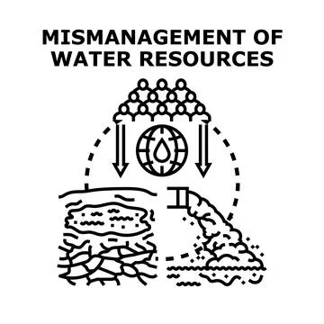 Mismanagement of water resources causing global pollution and drought Stock Illustration