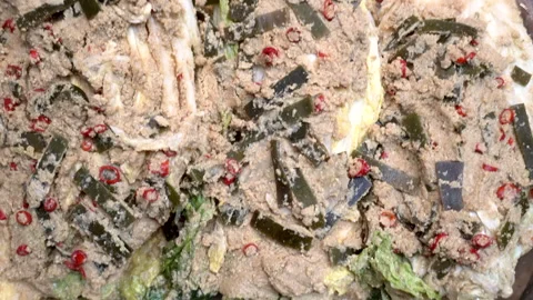 Miso bean paste marinated cured cabbage with chilli sell in Japanese food l.. Stock Footage 283054245