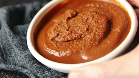 Miso paste spice thick soybean paste for cooking Japanese food tasty snack food Stock Footage 317105092