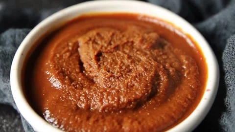 Miso paste spice thick soybean paste for cooking Japanese food tasty snack food Stock Footage 317105112