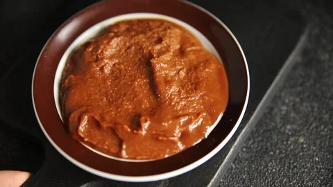 Miso paste spice thick soybean paste for cooking Japanese food tasty snack food Stock Footage 317105115