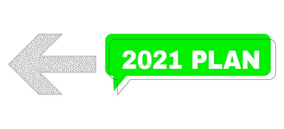Misplaced 2021 Plan Green Text Cloud and Mesh Wireframe Arrow Left Stock Illustration