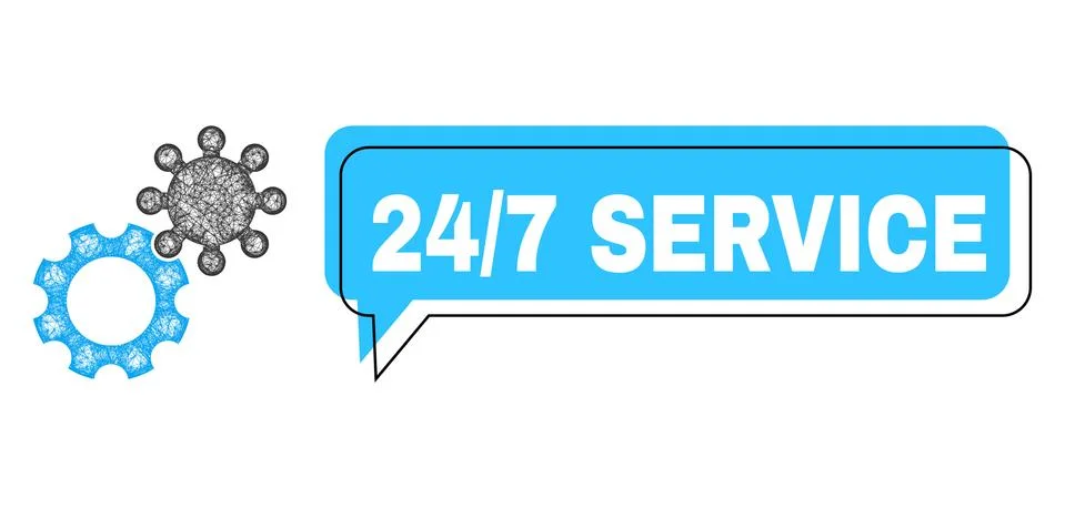 Misplaced 24/7 Service Chat Cloud and Net Gears Icon Stock Illustration