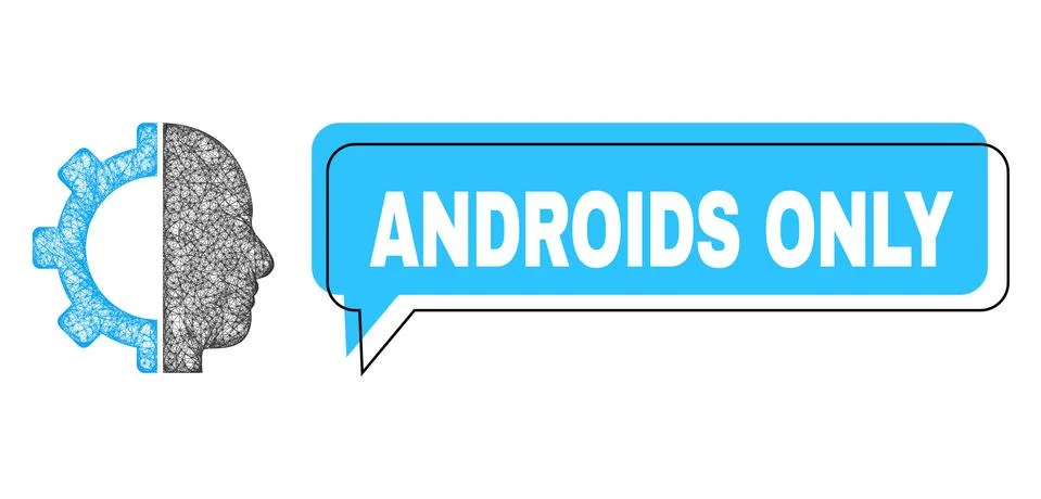 Misplaced Androids Only Speech Frame and Net Mesh Cyborg Gear Icon Stock Illustration