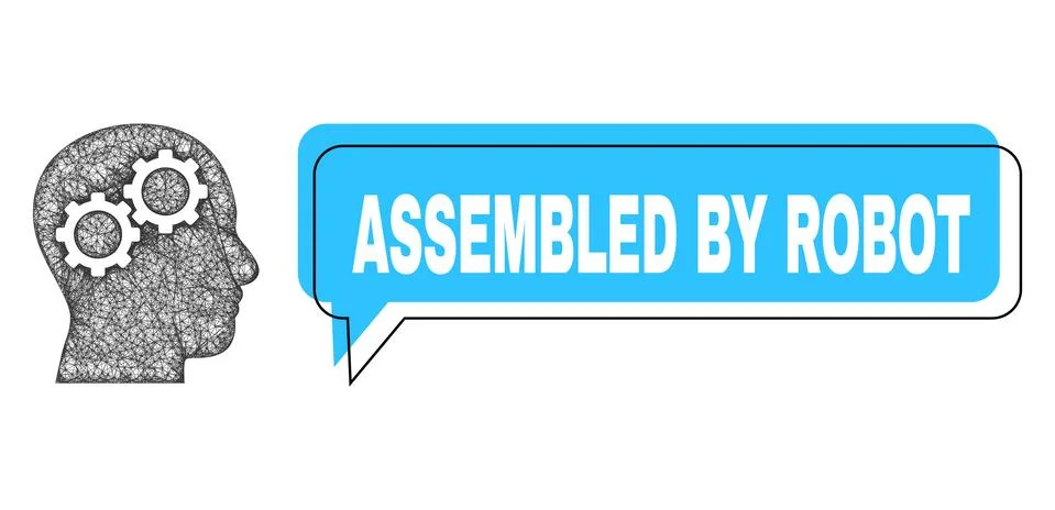 Misplaced Assembled by Robot Message Balloon and Hatched Brain Gears Icon Illustrazione stock