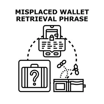 Misplaced digital wallet retrieval phrase concept Stock Illustration