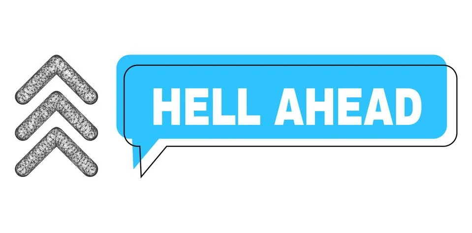 Misplaced Hell Ahead Chat Frame and Hatched Triple Arrowhead Up Icon イラスト素材
