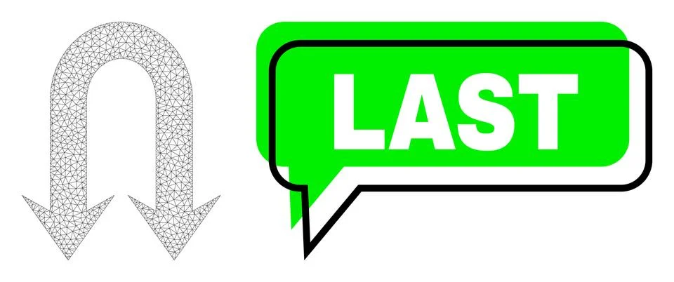 Misplaced Last Green Phrase Cloud and Mesh Wireframe Double Back Arrow Stock Illustration