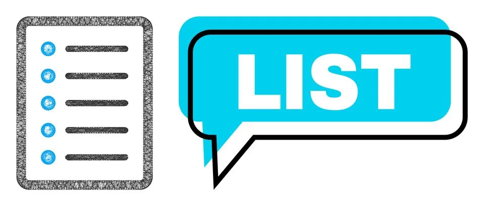 Misplaced List Speech Bubble and Hatched List Page Icon Stock Illustration