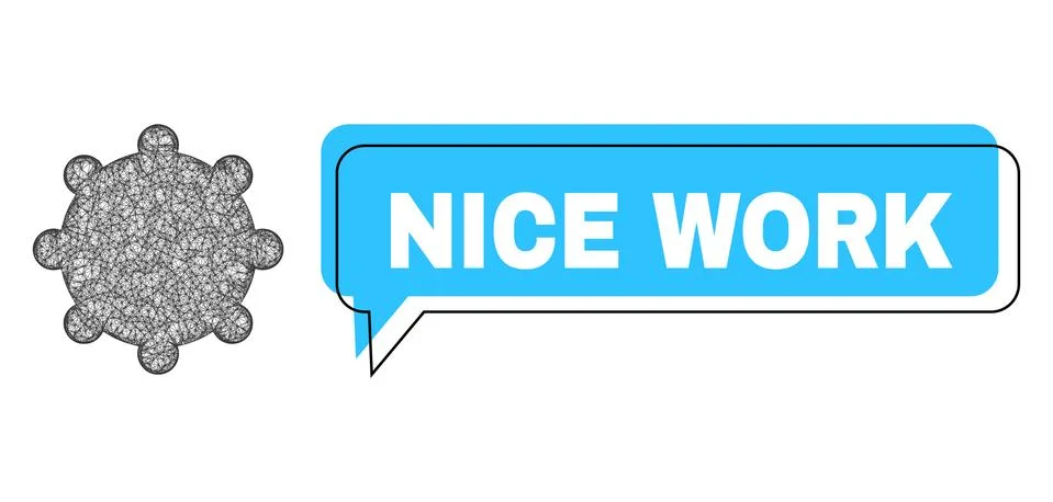 Misplaced Nice Work Speech Frame and Hatched Gear Icon Stock Illustration