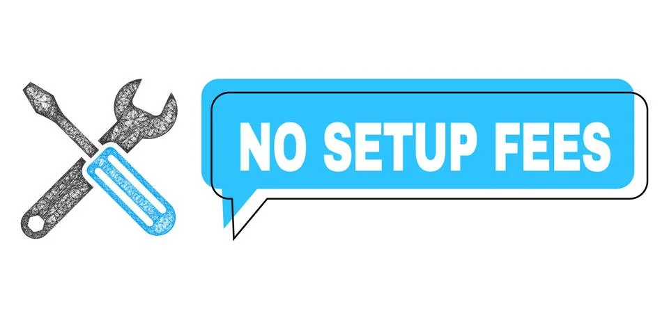 Misplaced No Setup Fees Conversation Bubble and Network Options Icon Stock Illustration