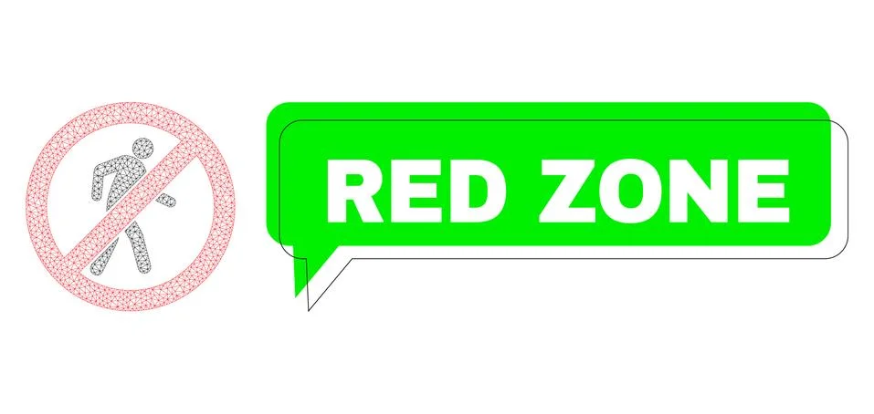 Misplaced Red Zone Green Message Cloud and Mesh Wireframe No Pedestrian Walking Stock Illustration