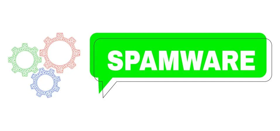 Misplaced Spamware Green Text Cloud and Mesh 2D Gear Box 스톡 일러스트