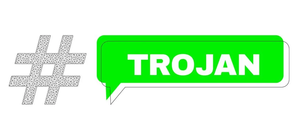 Misplaced Trojan Green Text Frame and Mesh Wireframe Jail 스톡 일러스트