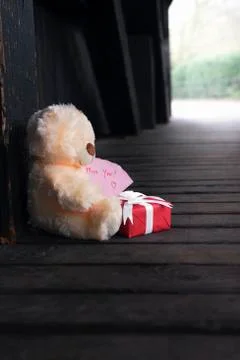 Miss you message and a teddy bear Stock Photos